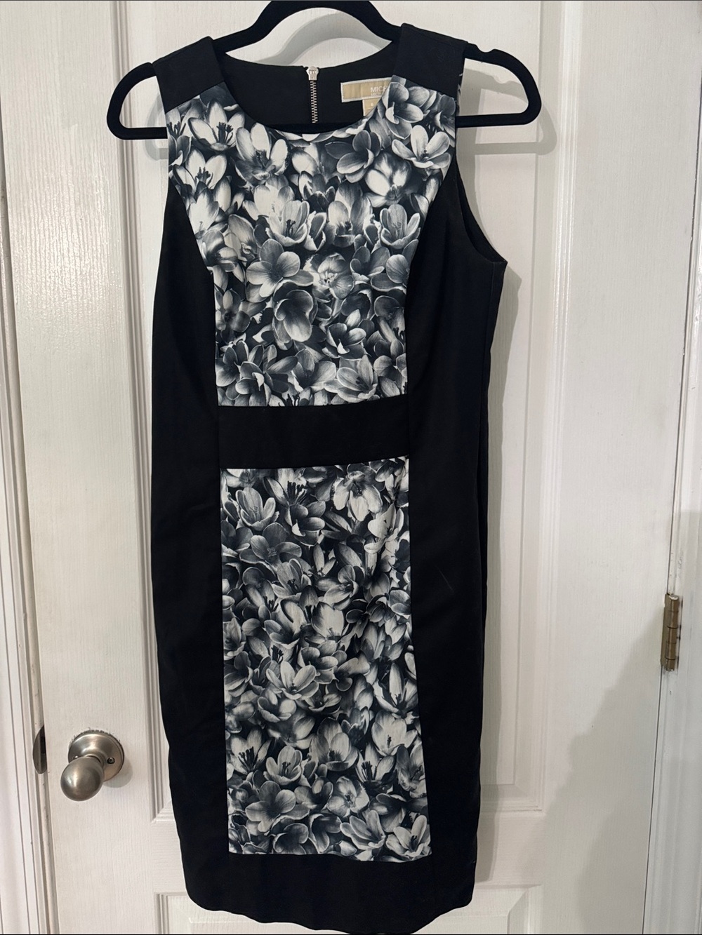 Michael Kors Black and White Floral Panel Sheath Dress